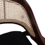 cane dining chair close up cane weaving upholstery seat wooden frame detail