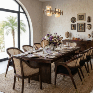 velora cane dining chair in dining room wooden cane chair modern Indian home