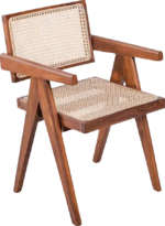 Chandigarh Cane Harmony Chair with Acacia wood frame and handwoven cane seat for modern interiors.