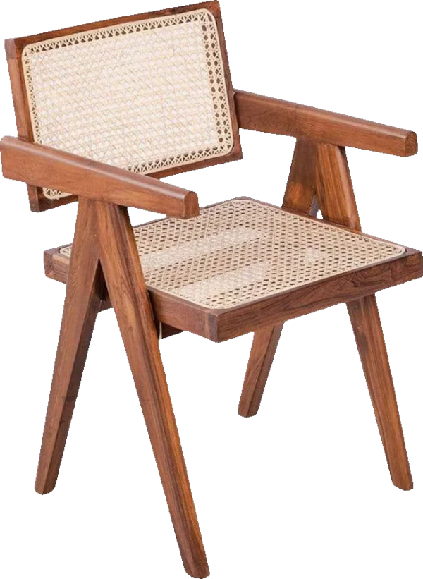 Chandigarh Cane Harmony Chair with Acacia wood frame and handwoven cane seat for modern interiors.