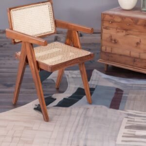 Chandigarh Cane Harmony Chair made of Acacia wood with handwoven cane seat, inspired by mid-century modern design.