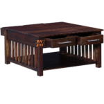 Sheesham Wood Coffee Table with Drawers and Storage Shelf