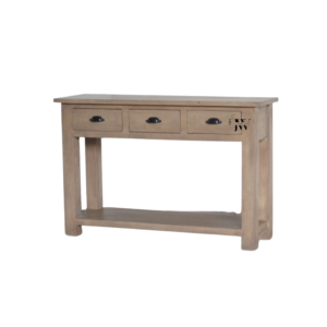 Wooden Console Table with 3 Drawers in Mango Wood, Smoke Oil Finish