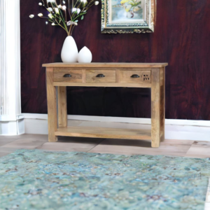 Mango Wood Console Table | 3 Drawers & White Wash Finish