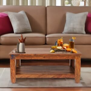 Colaba Solid Wooden Center Coffee Table with a spacious tabletop and sturdy design for living room use.