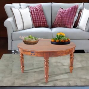 Pali Hill Sheesham Wood Round Coffee Table with a teak finish and spacious round design, perfect for living rooms.