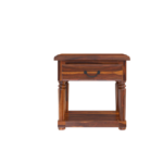 Sheesham and Rosewood bedside table with a rustic design, single drawer, and bottom storage tier