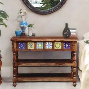 Marrakech Mosaic Console Table in Sheesham Wood with Teak Finish