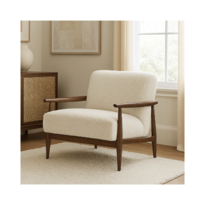 Mango/Sheesham Wooden Lounge Chair with Autumn Brown finish and cushioned seat, handcrafted from solid wood.