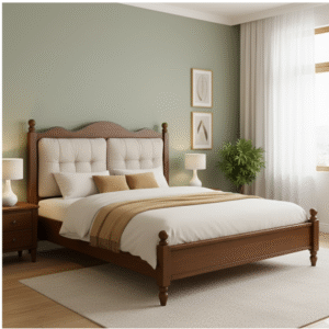 Arden Upholstered Bed Side View Solid Mango Wood Frame