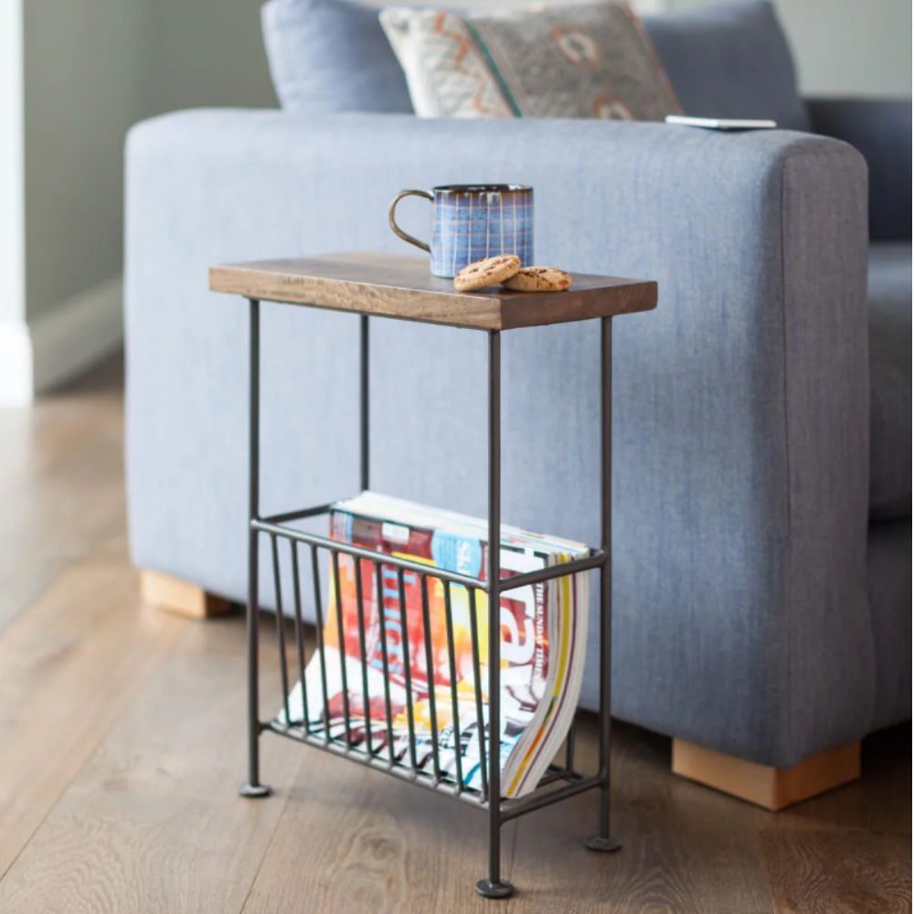 Front view of Aarav Sheesham Wood Side Table with Metal Frame in Honey Finish, handcrafted in India