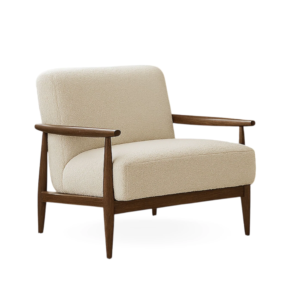 Side view of Sheesham Wooden Lounge Chair with cushioned seat and Autumn Brown finish.