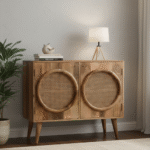 Side view of Seren Cane Front Wooden Cabinet in a modern home interior
