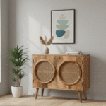 Side view of Seren Cane Front Wooden Cabinet in a modern home interior