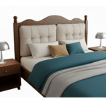 Close-up of Arden Upholstered Bed Headboard and Mango Wood Texture