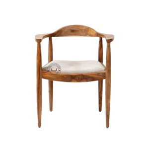 Front view of Inspire Wooden Arm Chair with cushioned seat and Sheesham wood frame in Autumn Brown finish.