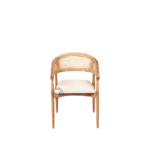 Front view of True Lounge Chair with curved cane back and cushioned seat