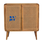 Aanya Hand Woven Cane Cabinet – Wooden front view showing natural cane panels and solid wood frame