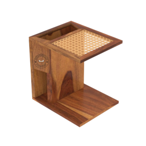 Handmade Sheesham wood C-table with modern design, ideal for living room or bedside use.