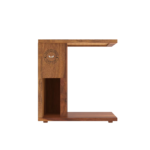 Handcrafted Sheesham wood C-shaped side table with rich grain and minimalist design.