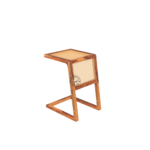 Side view of Sheesham wood C-table featuring cane finish and minimalist design.