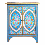 Floral Hand Painted Wooden Cabinet – Front View | Handcrafted Solid Wood Furniture India