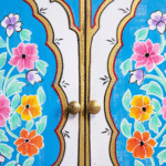 Floral Hand Painted Wooden Cabinet – Close-up Detailing | Handcrafted Artistic Furniture India