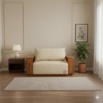 Mango wood single seater sofa in light honey finish by Jodhpur Wood