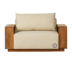 Mango wood single seater sofa in light honey finish by Jodhpur Wood