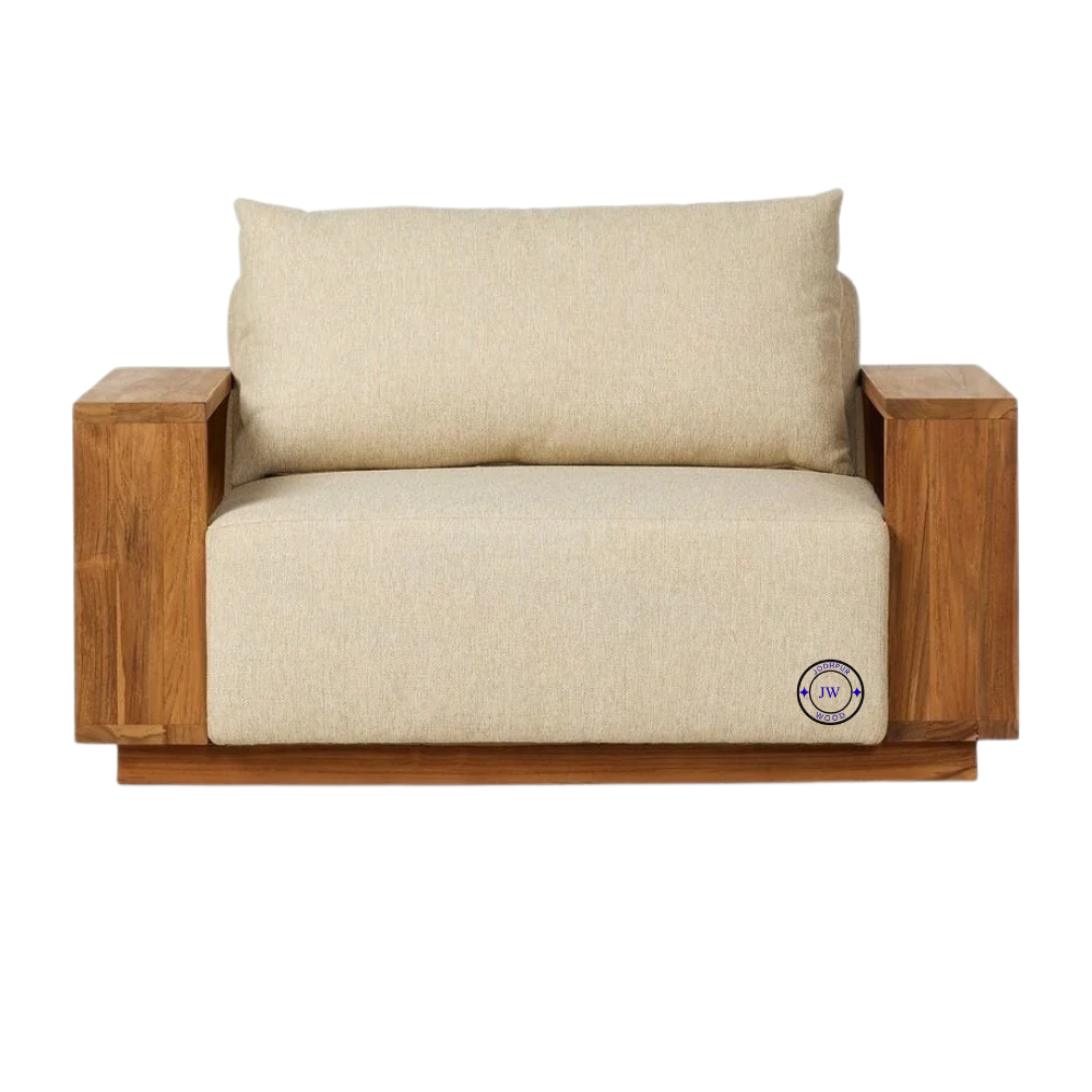 Mango wood single seater sofa in light honey finish by Jodhpur Wood