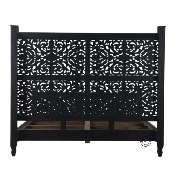 Prem Solid Mango Wood King Size Bed Back View – Handcrafted Black Finish