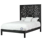 Handcrafted Mango Wood Designer Bed – Front View in Antique Black Finish
