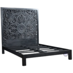Handcrafted Mango Wood Designer Bed – Side View in Antique Black Finish