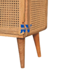 Close-up of handwoven cane panel on Aanya Wooden Cabinet showing detailed rattan texture