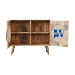 Seren Cane Front Wooden Cabinet with open doors showing spacious wooden storage shelves