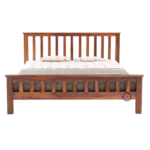 Wooden Bed in Solid Sheesham Wood – Full Front View, Honey Finish, Modern Bedroom Furniture in India