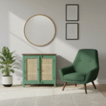 Jodhpur Wood Olyra Solid Wood Cabinet in Olive Green – Lifestyle Front View | Designer Wooden Furniture