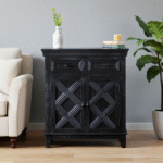 Niya Solid Wood Cabinet with 2 Doors – Styled in Living Room Interior Front View