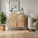 Premium Designer Mango Wood Cabinet – Lifestyle Front View | Wooden Storage Cabinet for Living Room