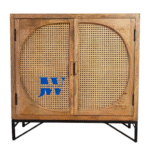 Rajshree Cane Two-Door Wooden Cabinet – Front View | Solid Wood and Cane Furniture India