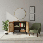 Rajshree Cane Two-Door Wooden Cabinet – Lifestyle Open Doors View | Handcrafted Wooden Furniture India