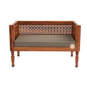 Geet Premium Sheesham Wood 3-Seater Sofa front view – solid wood frame and natural finish