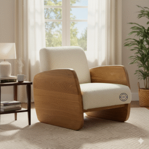 Elysian Wooden Sofa with Upholstery by Jodhpur Wood – Lifestyle Side View in Living Room