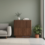 Stephanie Wooden Cabinet with 2 Designer Doors – Lifestyle Front View | Solid Wood Storage Cabinet India