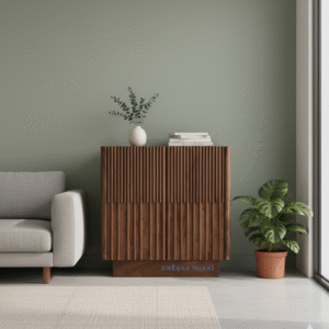 Stephanie Wooden Cabinet with 2 Designer Doors – Lifestyle Front View | Solid Wood Storage Cabinet India