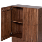 Stephanie Wooden Cabinet with 2 Designer Doors – One Door Open Side View | Handcrafted Solid Acacia Wood Cabinet