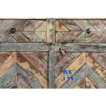 Close-up of handcrafted detailing on Elara Reclaimed Wood Cabinet – Rustic Finish