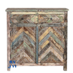 Elara Reclaimed Wood Cabinet in Rustic Finish – Front View with Two Drawers and Two Doors