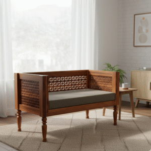 Geet Premium Sheesham Wood 3-Seater Sofa side view in elegant home setting