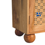 Close-up of Karigar Nordic Cane Cabinet showing natural cane weave and handcrafted wooden texture